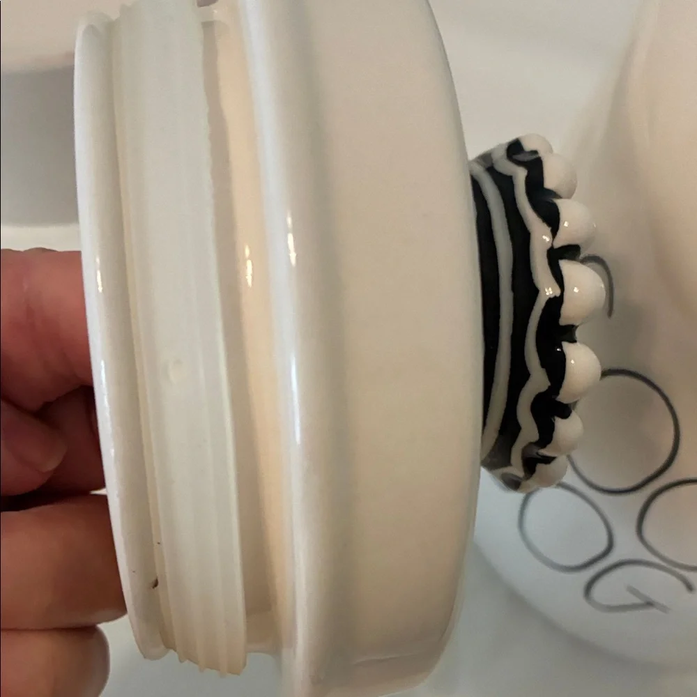 Rae Dunn White Ceramic Dog Treat Jar and Bowl Set